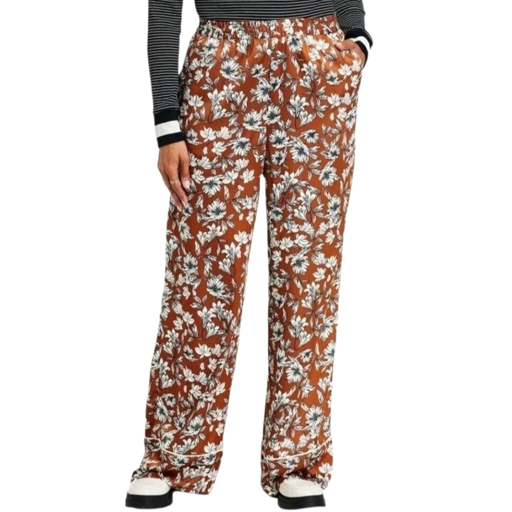 La Ligne x Target Women's Size Med Floral Wide Leg Trousers Brown White